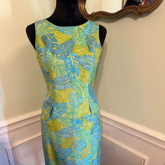 VINTAGE KASPER A.S.L. Petite SILK 2 PC SKIRT AND TOP SET TROPICAL DESIGN SIZE 2 - Picture 3 of 14